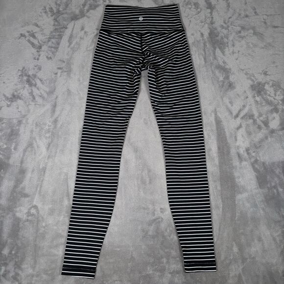Lululemon Wunder Under High Rise Leggings Black White Stripe Women’s 4 - Picture 2 of 4